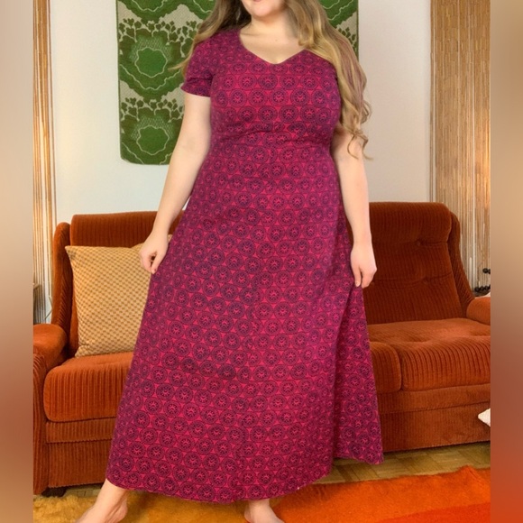 Vintage 70s Cotton Mandala Print Hippie Maxi Dress - Picture 1 of 7